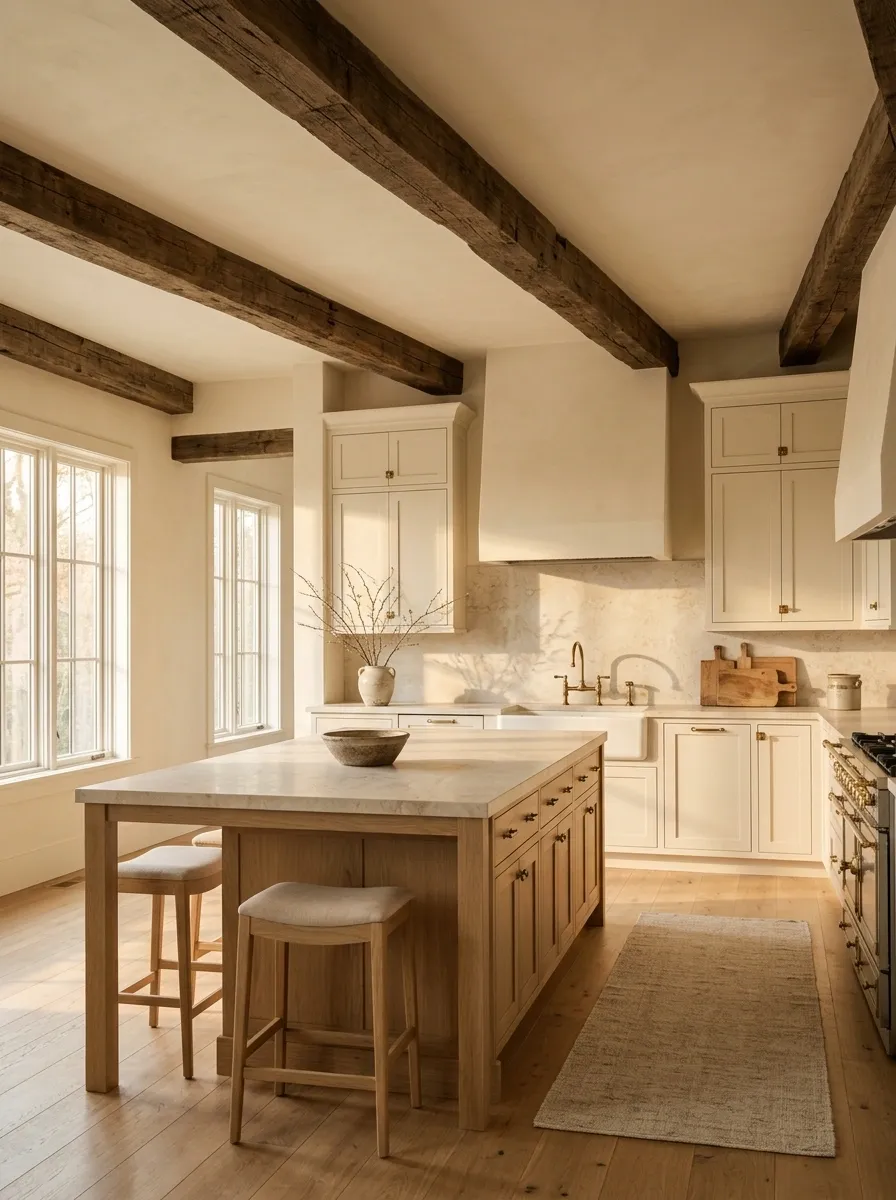 Warm Cream Ceiling With Exposed Timber Beams