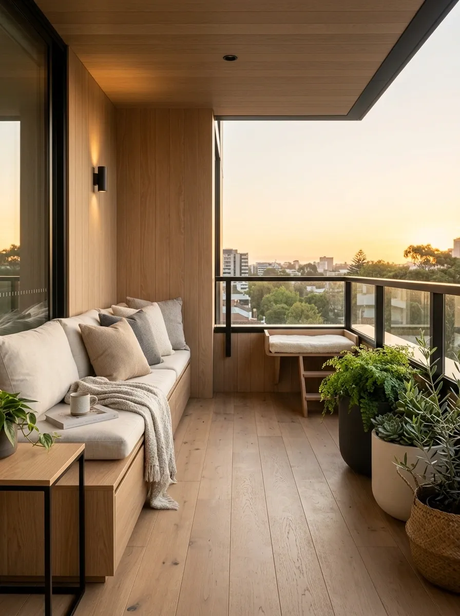Warm Oak Balcony With Slim Black Safety Enclosure