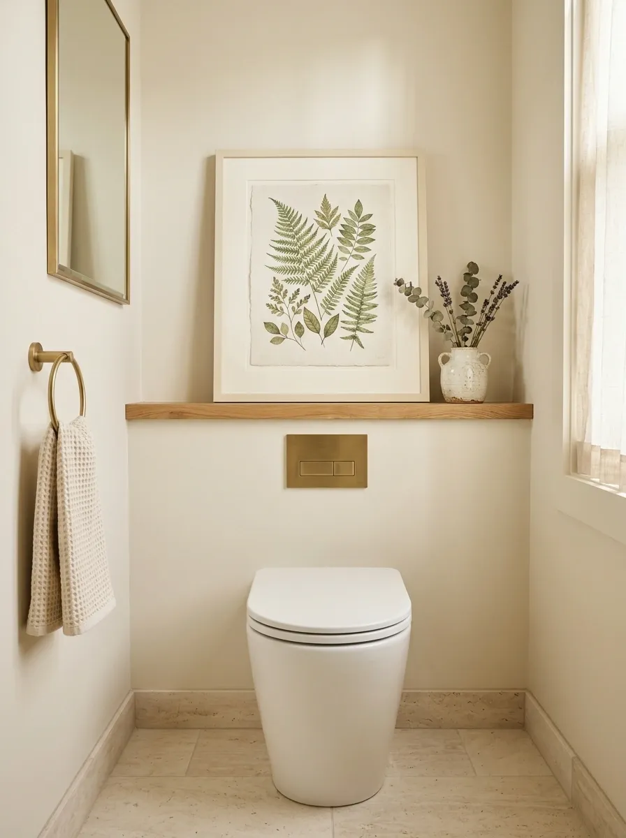 Warm Oak Ledge With Botanical Art