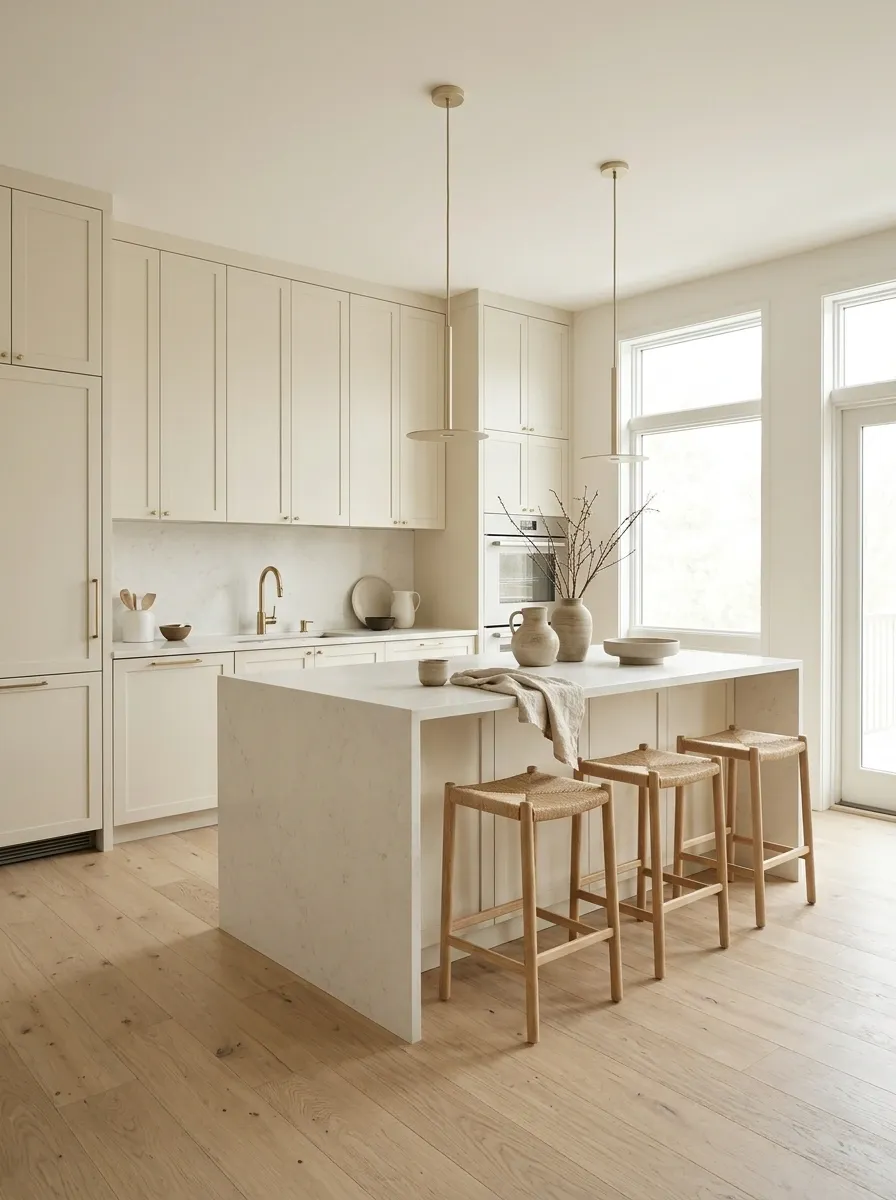 Warm Scandinavian Kitchen With White Oak and Cream Cabinets