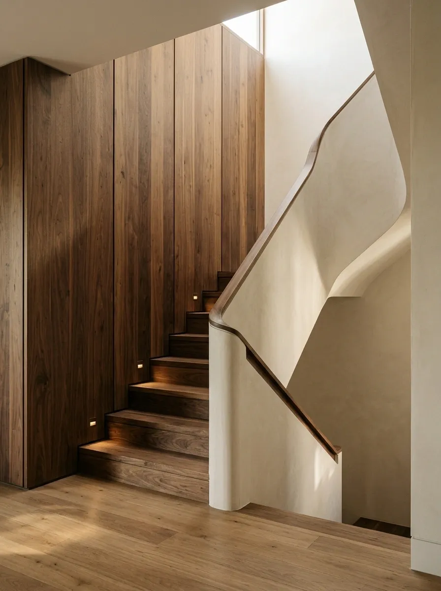 Warm Walnut Panels With Cream Plaster Walls