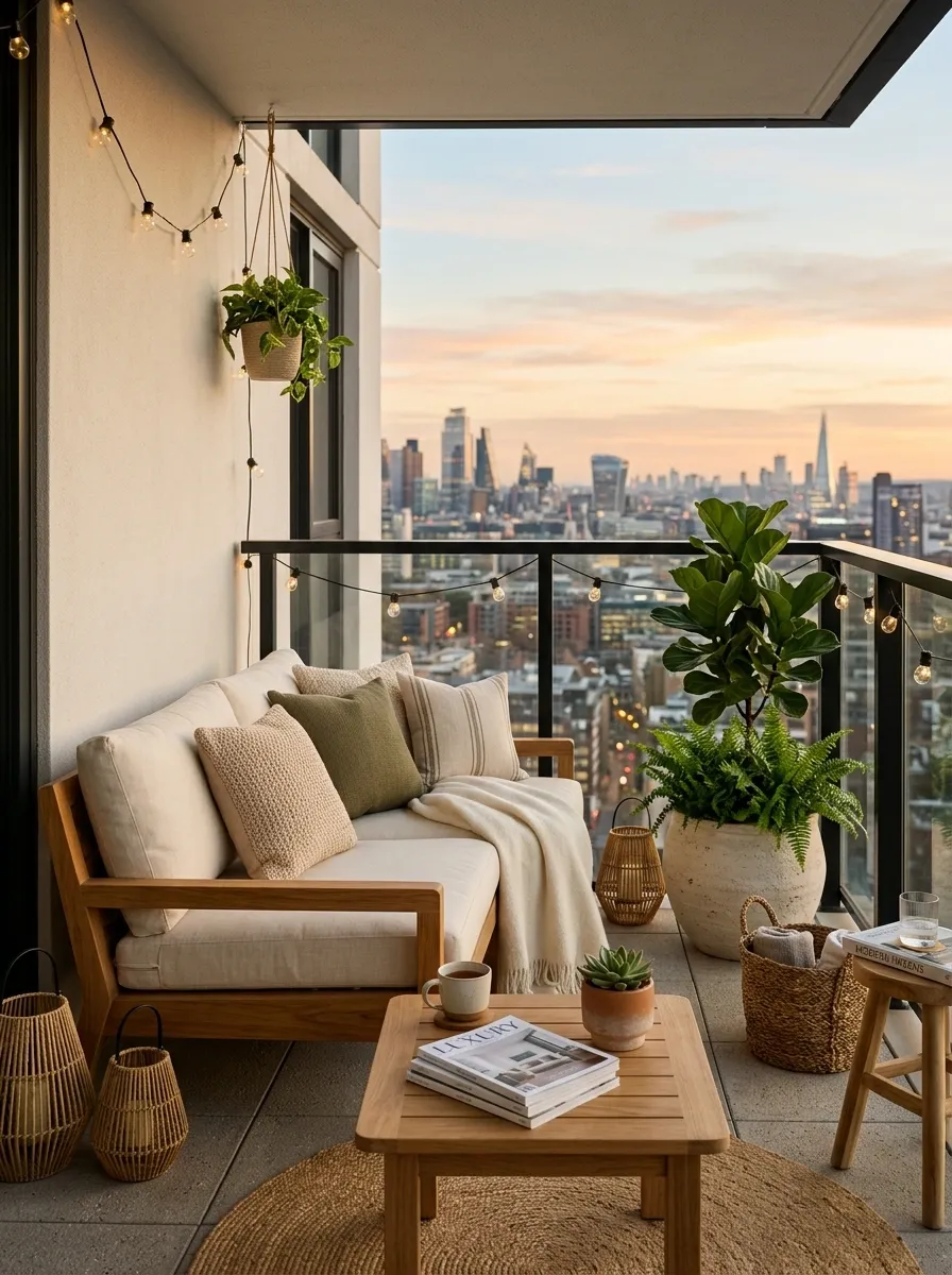 Warm Wood Balcony With a Low Lounge Sofa