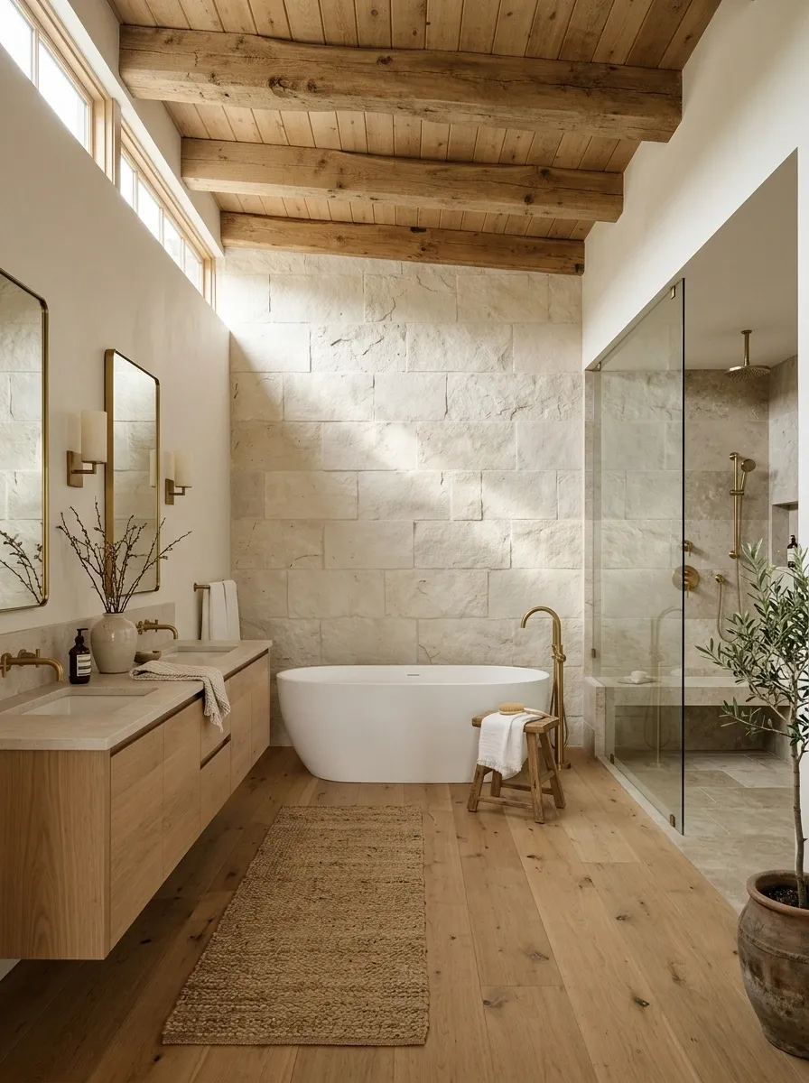 Western Stone Spa With a Freestanding Soaking Tub