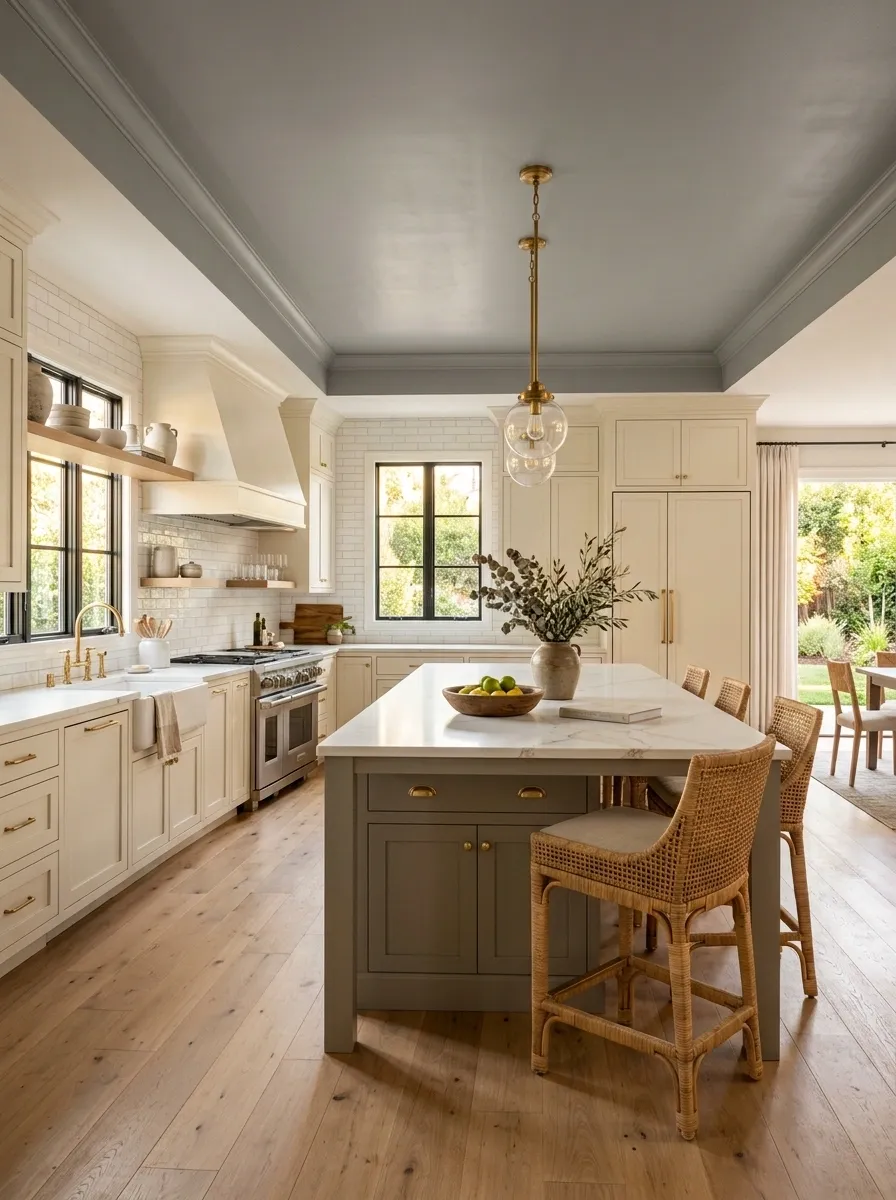 White Kitchen With a Gray Ceiling Moment