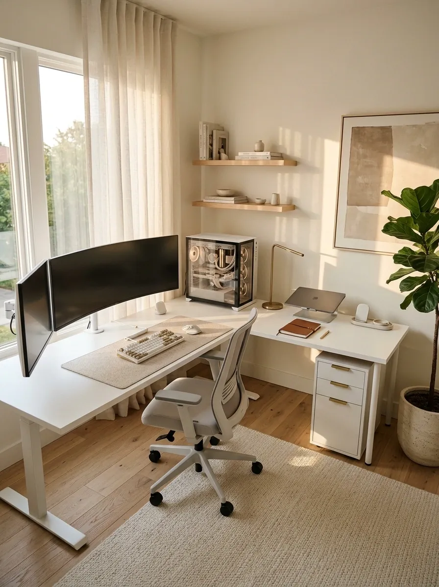 White L-Shaped Command Center