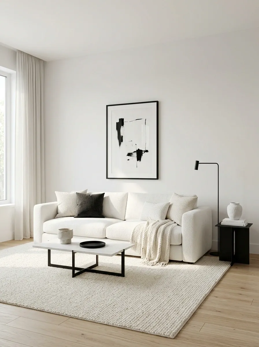 White-On-White Room With Sparse Black Accents