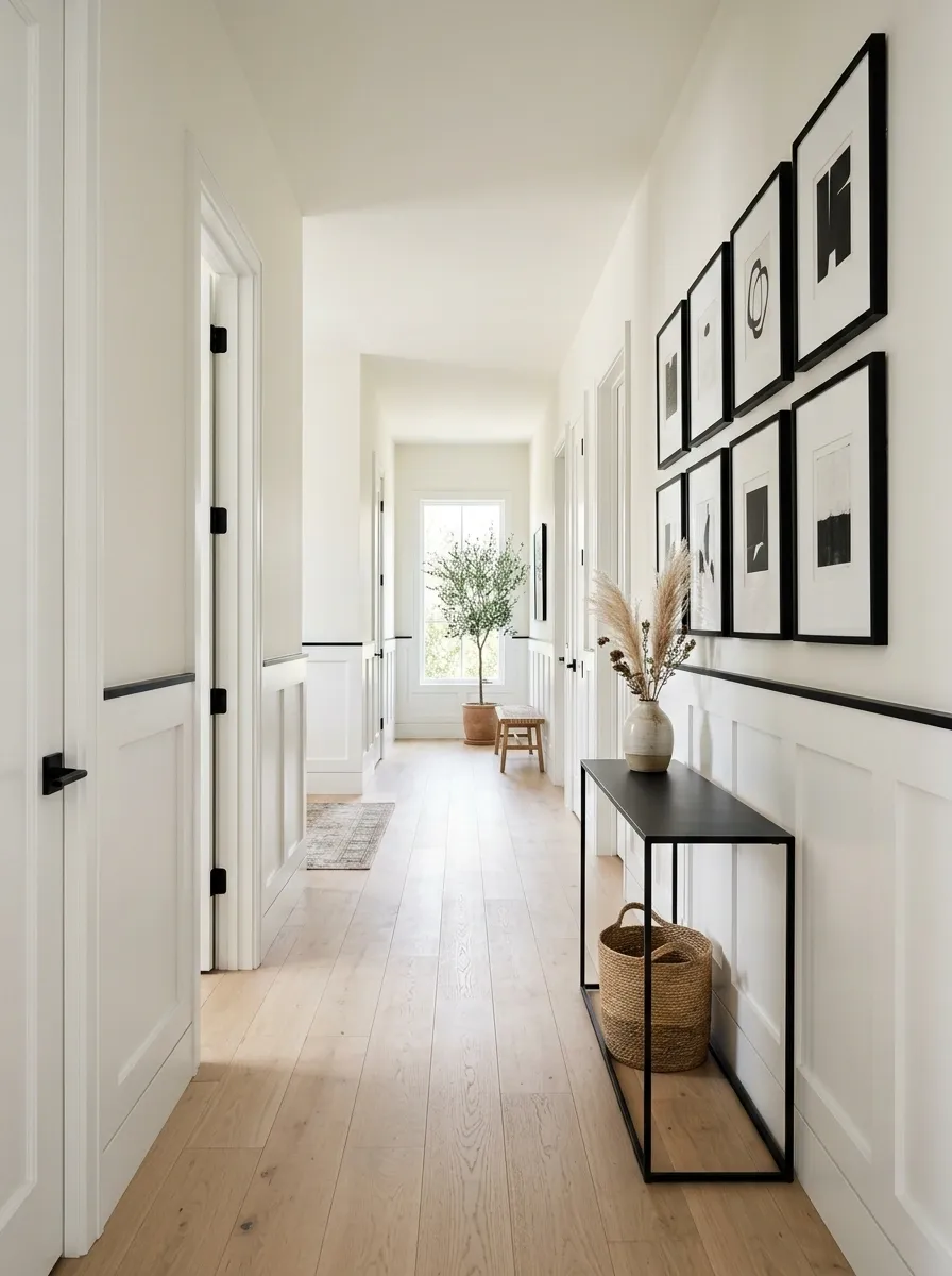 White Paneling With a Crisp Black Architectural Line