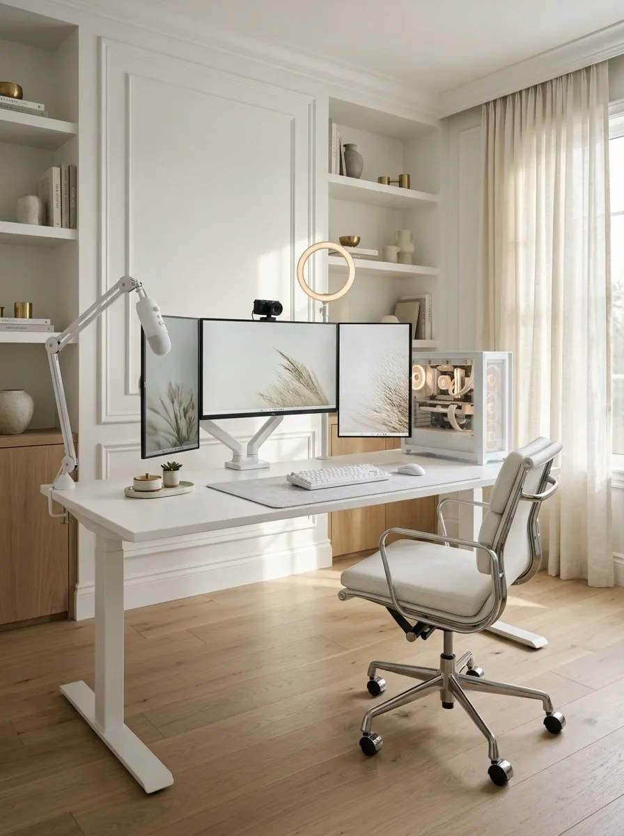 White Triple-Monitor Gaming and Creator Studio