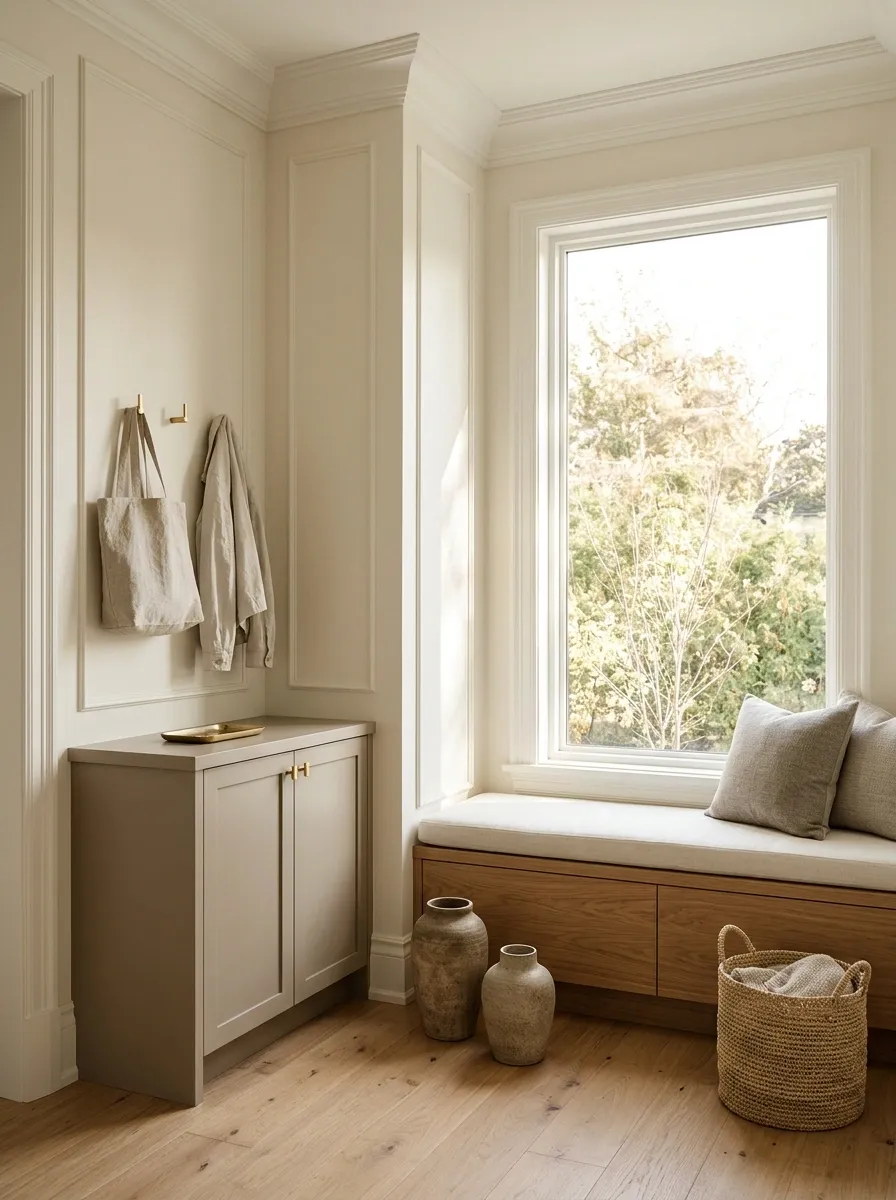 Window Corner With a Low Bench and Side-Wall Storage