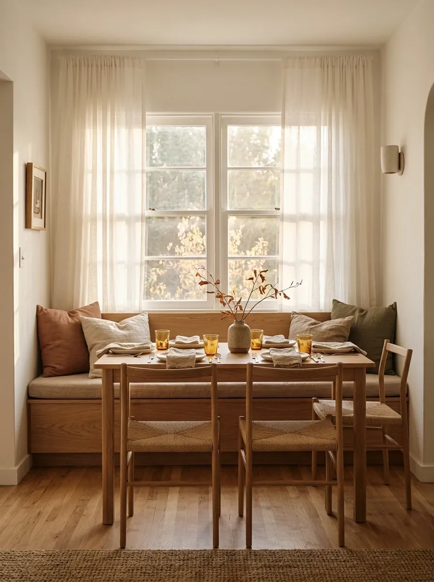 Window-Side Thanksgiving Banquette With Autumn Textures