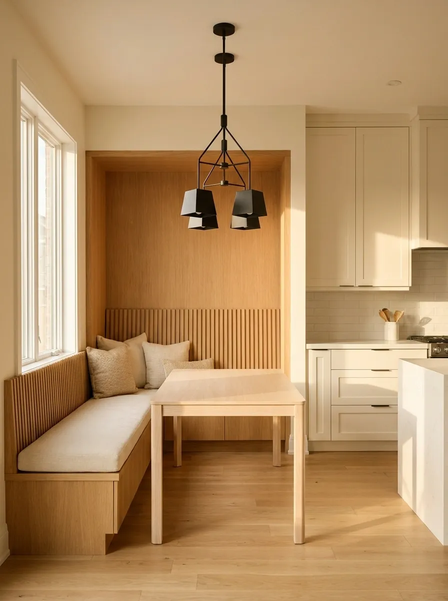 Wood-Clad Banquette Nook With Built-In Backrest